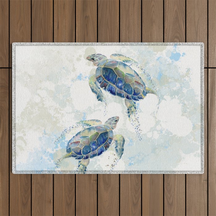 Swimming Together 2 - Sea Turtle  Outdoor Rug Gallery Image 1