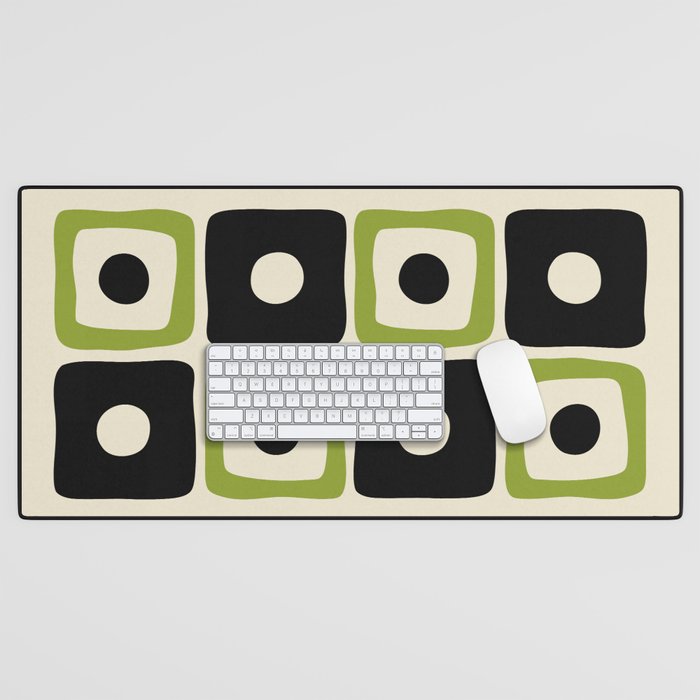 Mid Century Modern Scandinavian Pattern 592 Black and Chartreuse Desk Mat Gallery Image 1