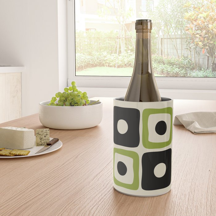 Mid Century Modern Scandinavian Pattern 592 Black and Chartreuse Wine Chiller Gallery Image 4