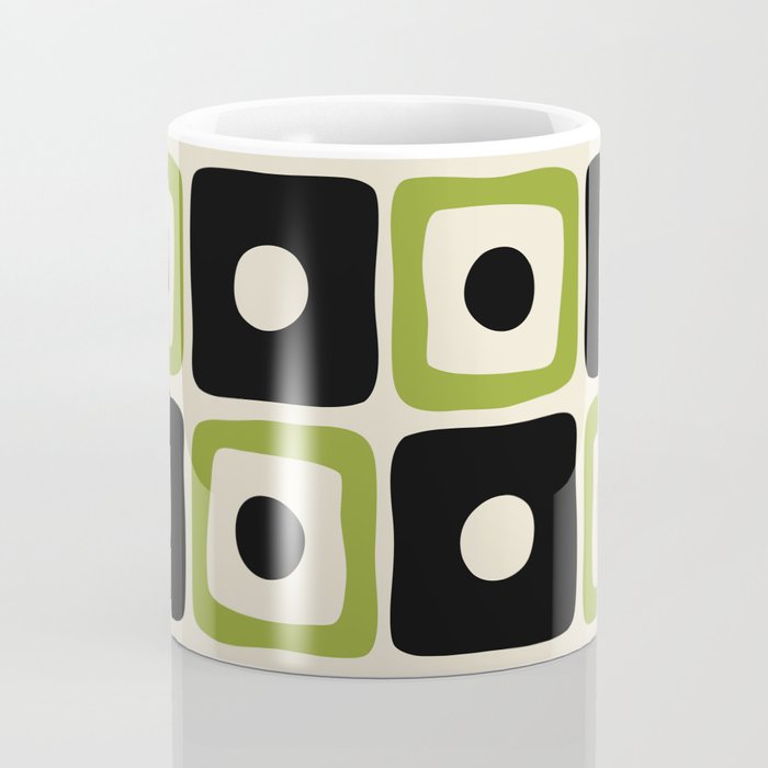 Mid Century Modern Scandinavian Pattern 592 Black and Chartreuse Coffee Mug Gallery Image 4