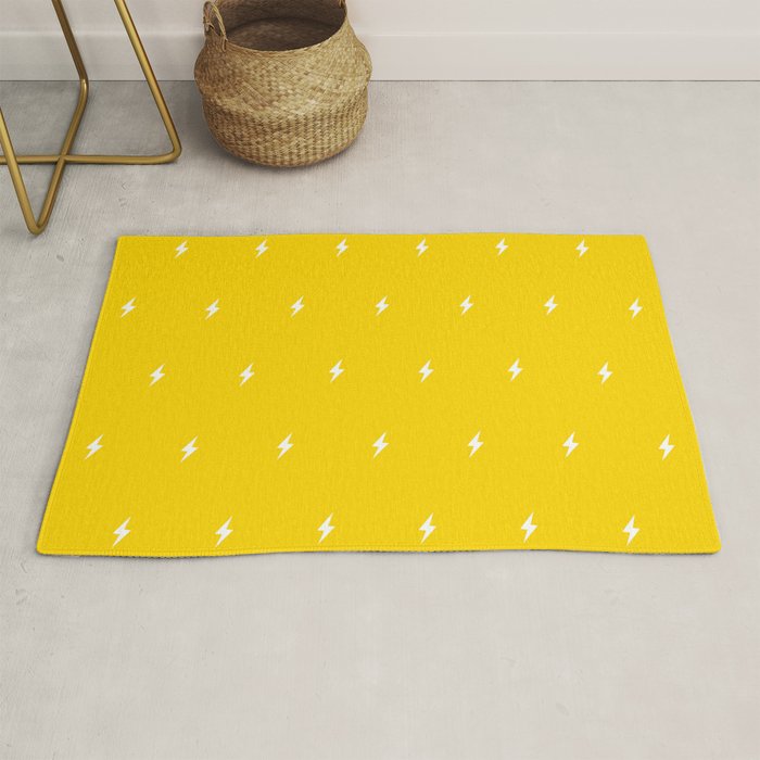 White Lightning Bolt pattern on Yellow background Rug Gallery Image 1