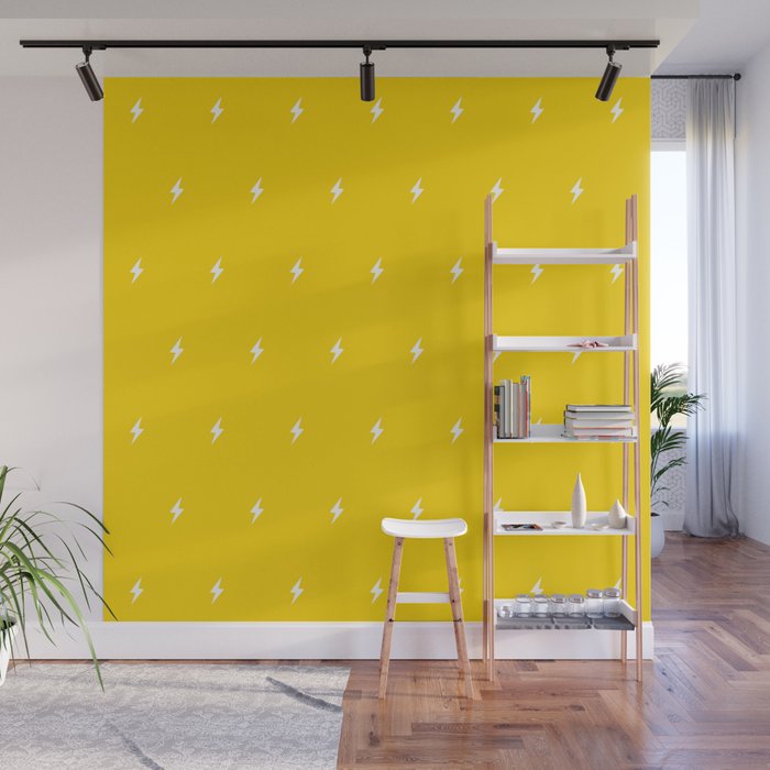 White Lightning Bolt pattern on Yellow background Wall Mural Gallery Image 1
