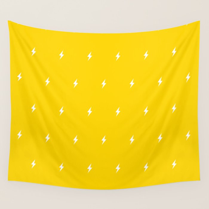 White Lightning Bolt pattern on Yellow background Wall Tapestry Gallery Image 1