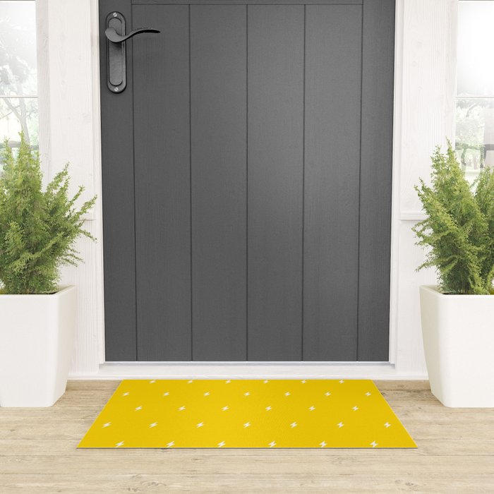 White Lightning Bolt pattern on Yellow background Welcome Mat Gallery Image 3