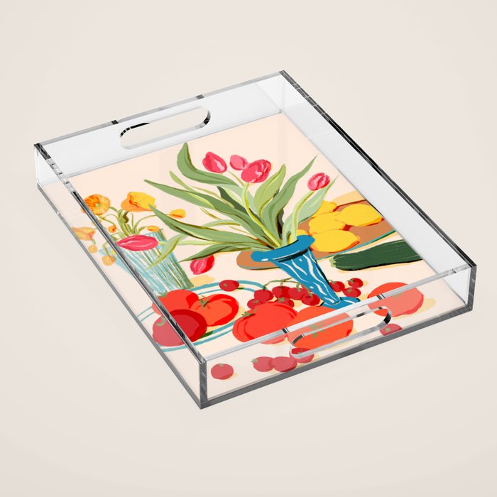 Fresh Tomatoes and Flowers Acrylic Tray Gallery Image 1