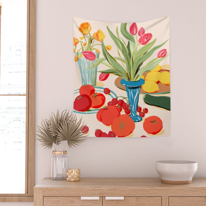 Fresh Tomatoes and Flowers Wall Tapestry Gallery Image 2