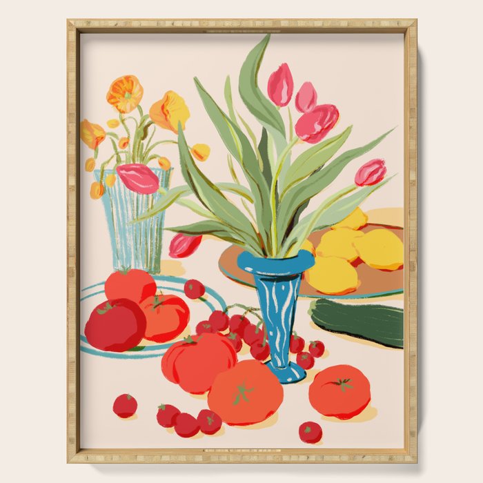 Fresh Tomatoes and Flowers Serving Tray Gallery Image 1