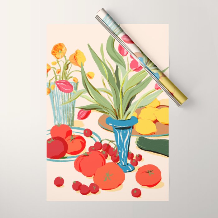 Fresh Tomatoes and Flowers Wrapping Paper Gallery Image 1