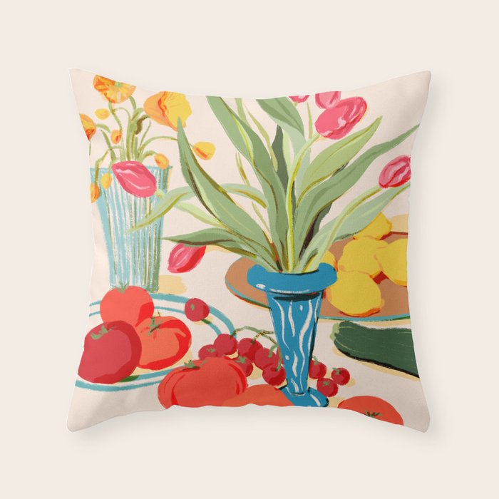 Fresh Tomatoes and Flowers Throw Pillow Gallery Image 1