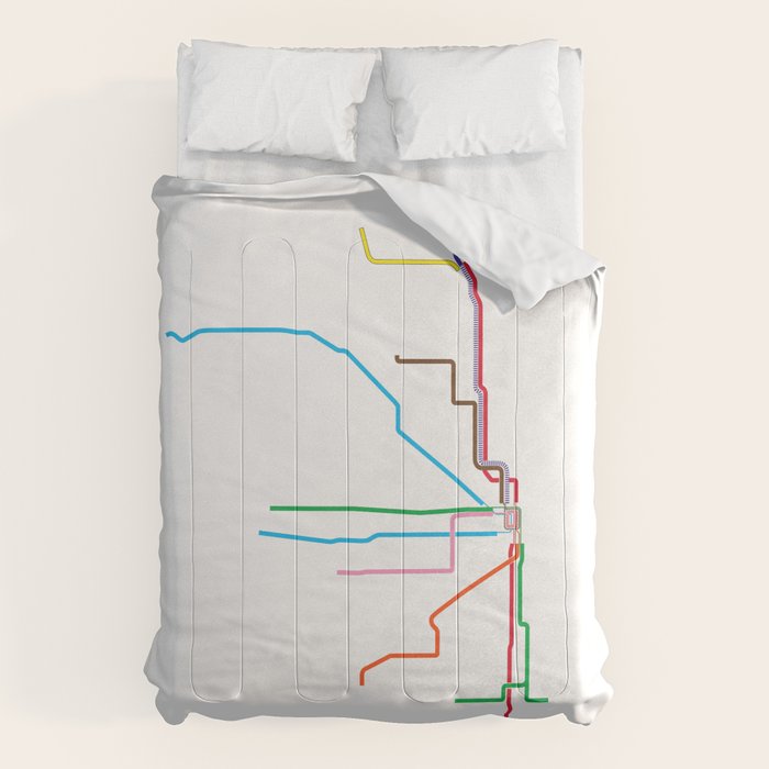 Chicago CTA Map, Chicago Train Map Art, Chicago L Train Map, Chicago Art, Chicago Wall Art, Map Art Comforter Gallery Image 1