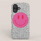 Cute Pink and Red Smiley Face on Black and White Background iPhone Case Gallery Image 1
