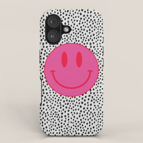 Cute Pink And Red Smiley Face On Black And White Background Iphone Case Gallery Image 1