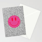 Cute Pink and Red Smiley Face on Black and White Background Stationery Card Gallery Image 2
