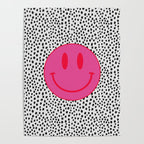 Cute Pink and Red Smiley Face on Black and White Background Poster Gallery Image 4