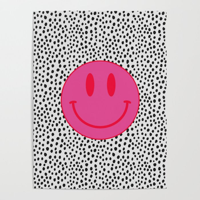 Cute Pink and Red Smiley Face on Black and White Background Poster Gallery Image 4