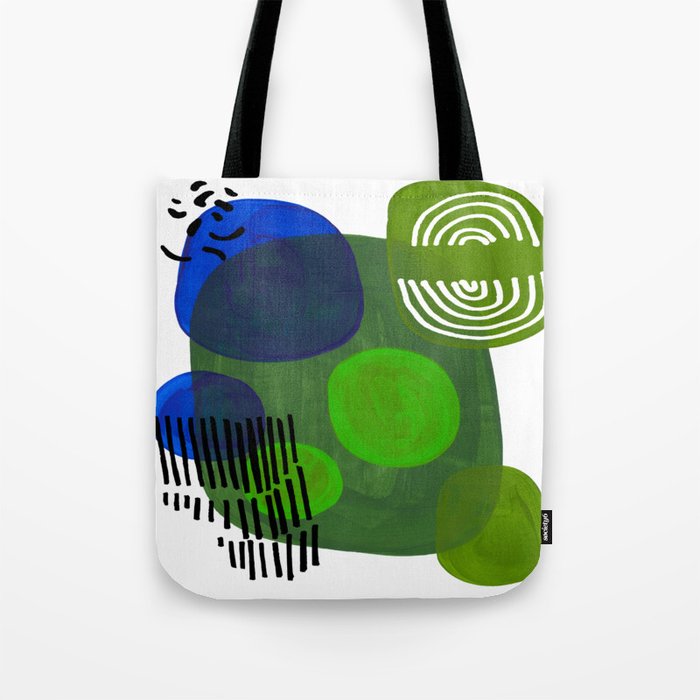 Modern Mid Century Fun Colorful Abstract Minimalist Painting Shapes & Patterns Swamp Monster Greens Tote Bag Gallery Image 1
