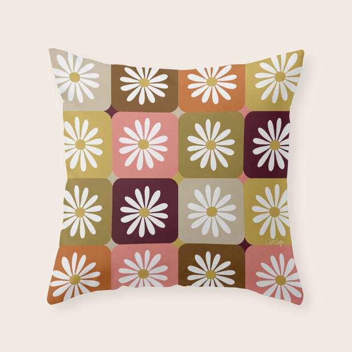 Checkered Daisies - 70s Citrus Throw Pillow Gallery Image 6
