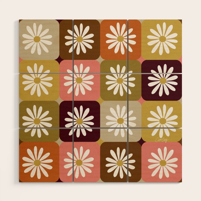 Checkered Daisies - 70s Citrus Wood Wall Art Gallery Image 1