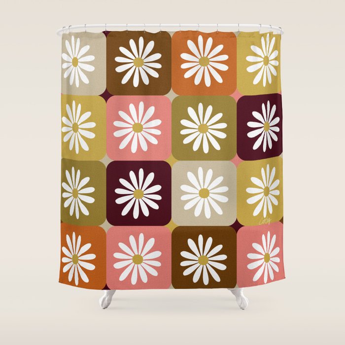 Checkered Daisies - 70s Citrus Shower Curtain Gallery Image 1