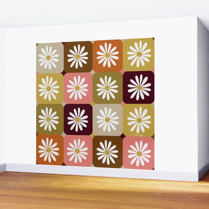 Checkered Daisies - 70s Citrus Wall Mural Gallery Image 2