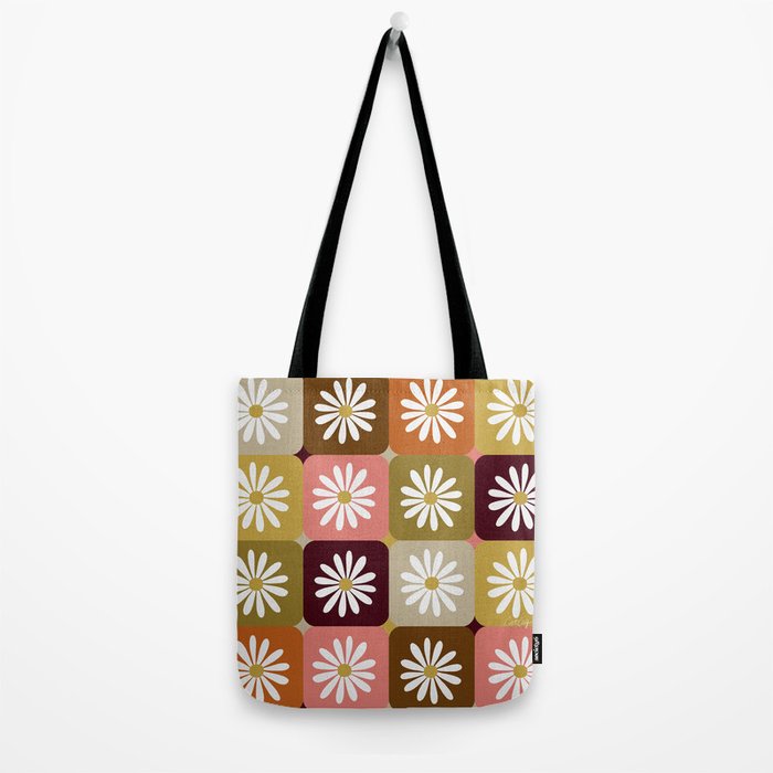 Checkered Daisies - 70s Citrus Tote Bag Gallery Image 2