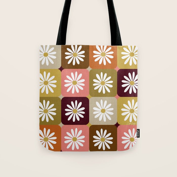 Checkered Daisies - 70s Citrus Tote Bag Gallery Image 1