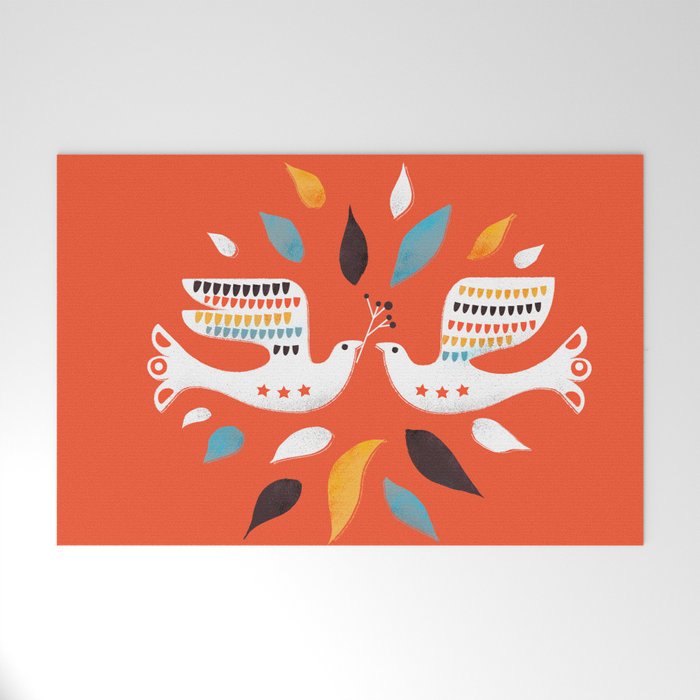 Festive doves - folk illustration Welcome Mat Gallery Image 1