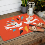 Festive doves - folk illustration Outdoor Rug Gallery Image 2