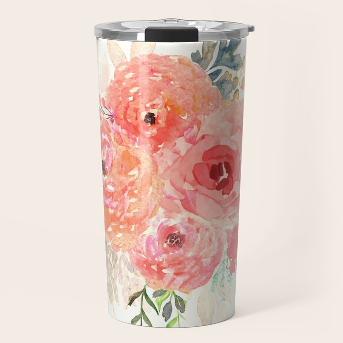 Pink Flower Bouquet Travel Mug Gallery Image 1