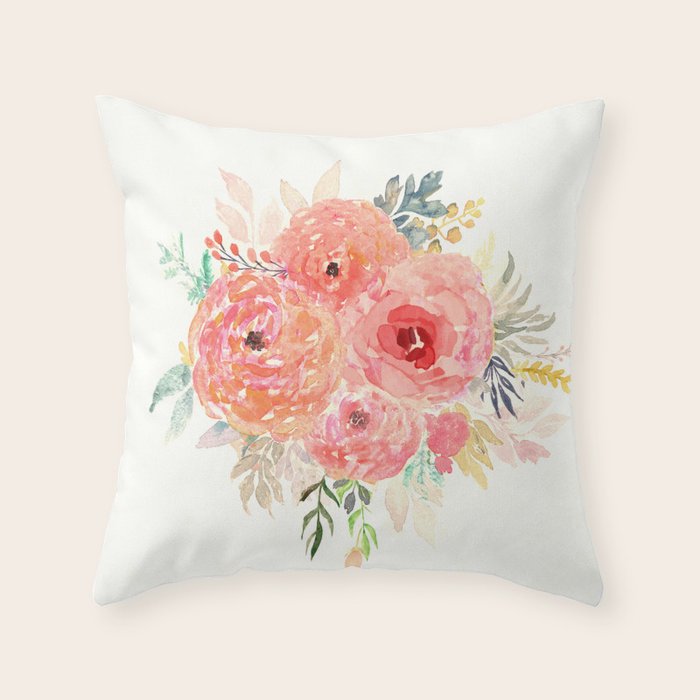 Pink Flower Bouquet Throw Pillow Gallery Image 6