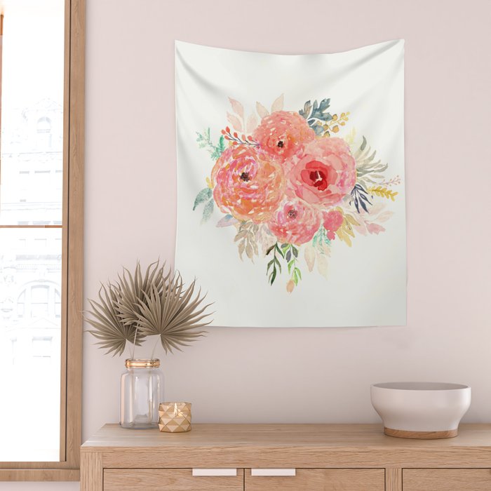 Pink Flower Bouquet Wall Tapestry Gallery Image 2