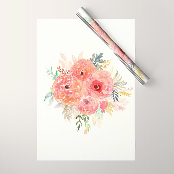 Pink Flower Bouquet Wrapping Paper Gallery Image 1
