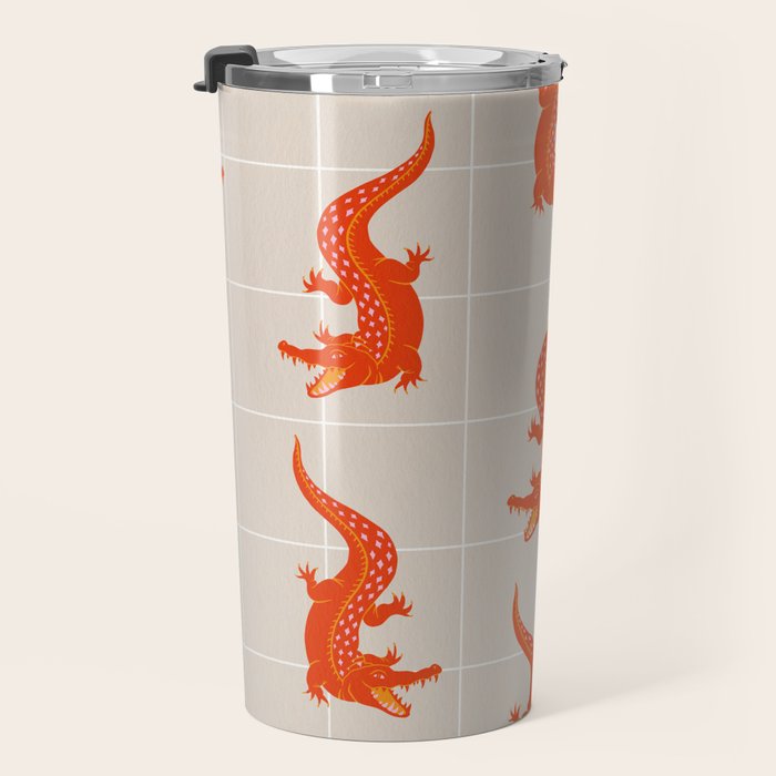 Crocodile - Orange & Pink Travel Mug Gallery Image 3