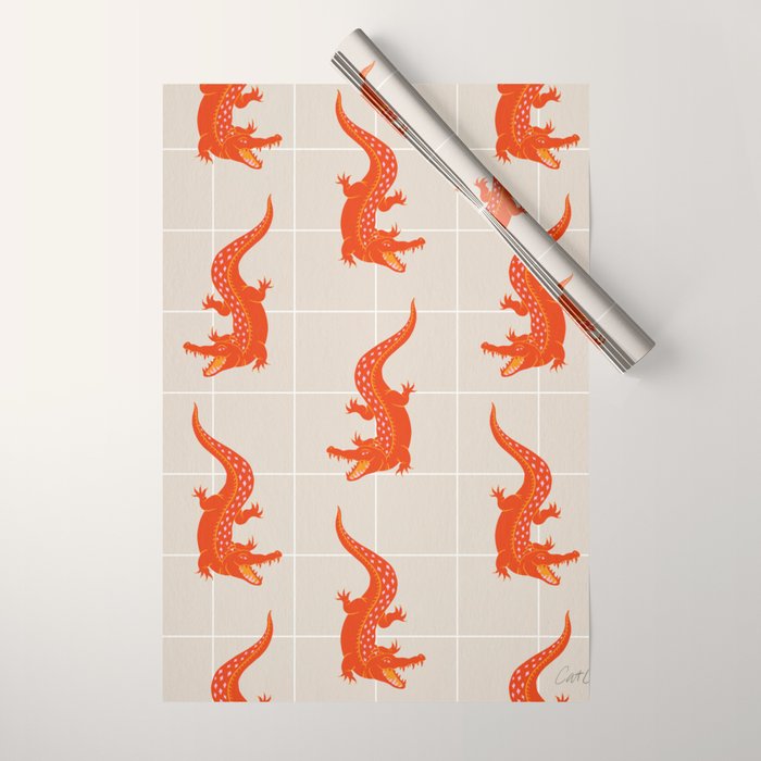 Crocodile - Orange & Pink Wrapping Paper Gallery Image 1