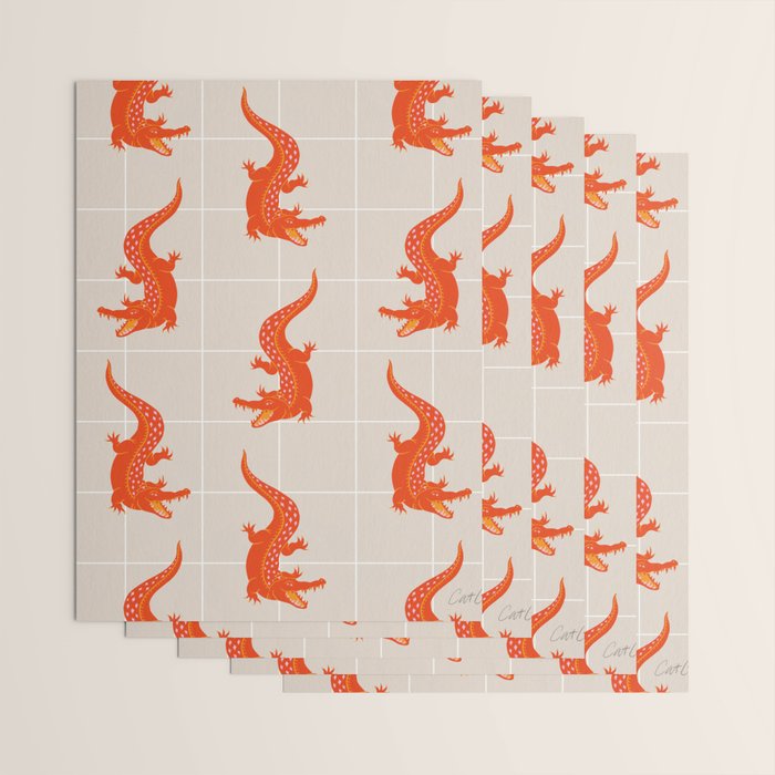 Crocodile - Orange & Pink Wrapping Paper Gallery Image 3