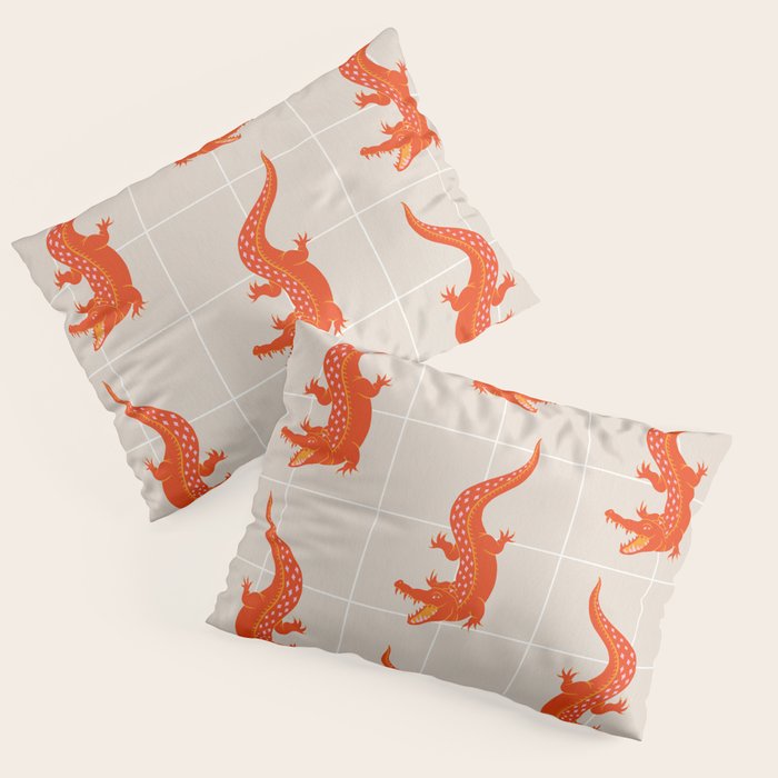 Crocodile - Orange & Pink Pillow Sham Gallery Image 1