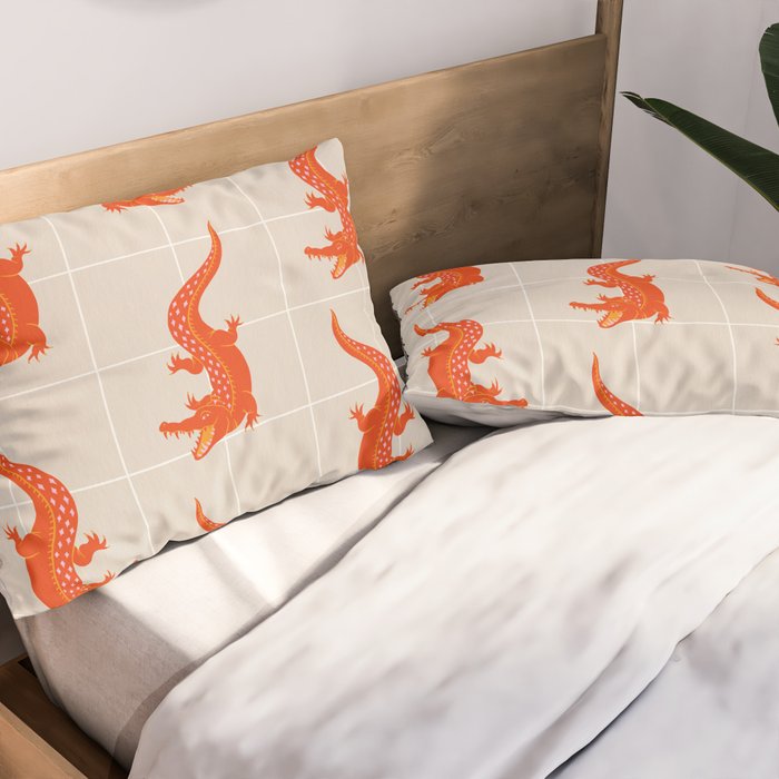 Crocodile - Orange & Pink Pillow Sham Gallery Image 2