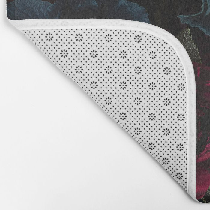Vintage Black Dramatic Glamour Autumn Romanticism: Maximalism Moody Florals - Grand Millennial Burgundy And Teal Peonies Bouquets,  Nostalgic Gothic Mystic Night Flowers Bath Mat Gallery Image 2