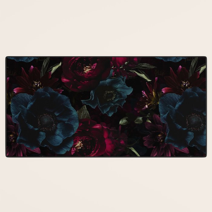 Vintage Black Dramatic Glamour Autumn Romanticism: Maximalism Moody Florals - Grand Millennial Burgundy And Teal Peonies Bouquets,  Nostalgic Gothic Mystic Night Flowers Desk Mat Gallery Image 3