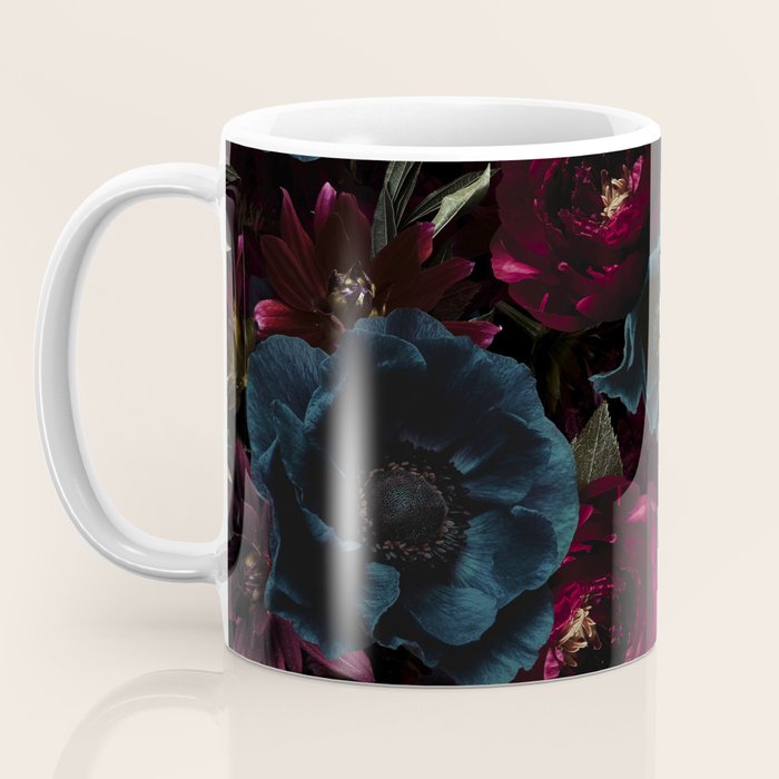 Vintage Black Dramatic Glamour Autumn Romanticism: Maximalism Moody Florals - Grand Millennial Burgundy And Teal Peonies Bouquets,  Nostalgic Gothic Mystic Night Flowers Coffee Mug Gallery Image 3