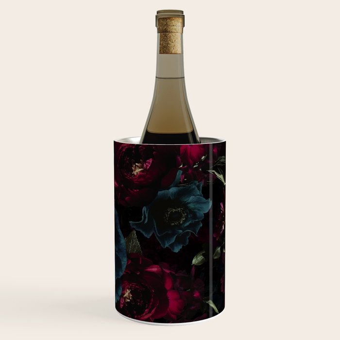 Vintage Black Dramatic Glamour Autumn Romanticism: Maximalism Moody Florals - Grand Millennial Burgundy And Teal Peonies Bouquets,  Nostalgic Gothic Mystic Night Flowers Wine Chiller Gallery Image 1