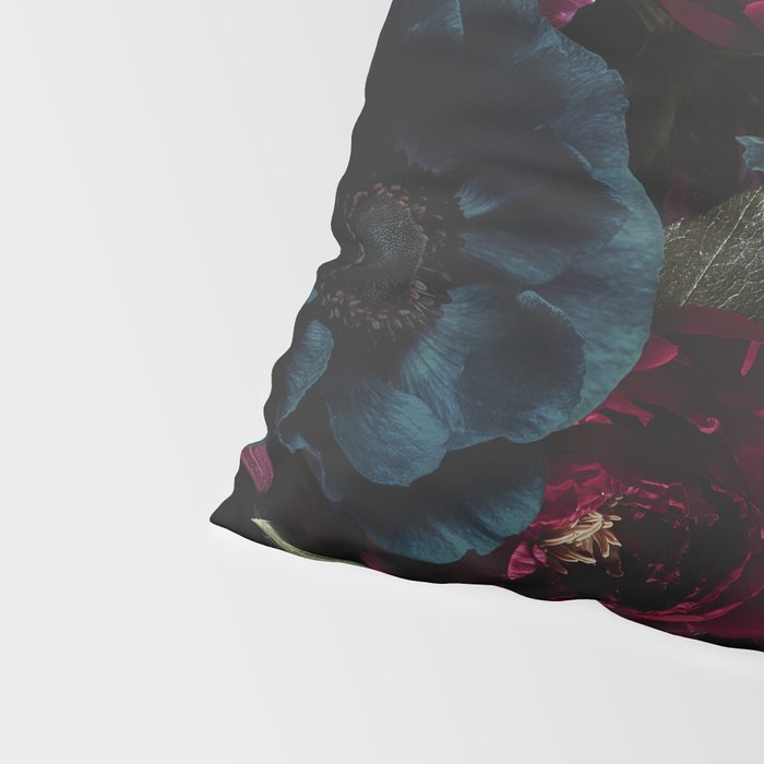 Vintage Black Dramatic Glamour Autumn Romanticism: Maximalism Moody Florals - Grand Millennial Burgundy And Teal Peonies Bouquets,  Nostalgic Gothic Mystic Night Flowers Pillow Sham Gallery Image 4