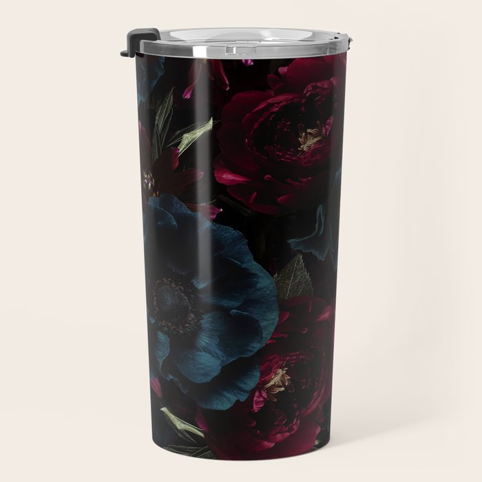 Vintage Black Dramatic Glamour Autumn Romanticism: Maximalism Moody Florals - Grand Millennial Burgundy And Teal Peonies Bouquets,  Nostalgic Gothic Mystic Night Flowers Travel Mug Gallery Image 3