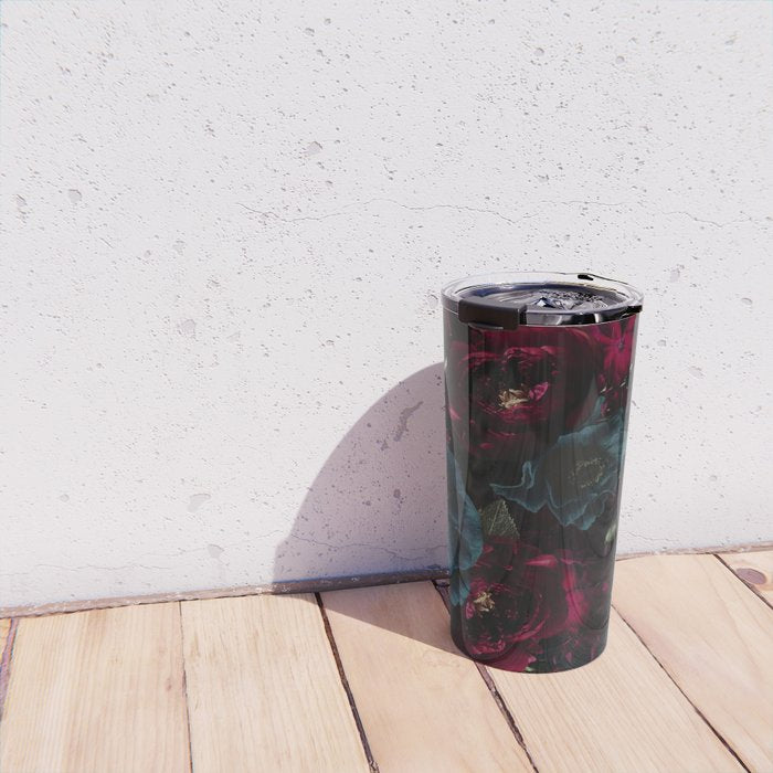 Vintage Black Dramatic Glamour Autumn Romanticism: Maximalism Moody Florals - Grand Millennial Burgundy And Teal Peonies Bouquets,  Nostalgic Gothic Mystic Night Flowers Travel Mug Gallery Image 4