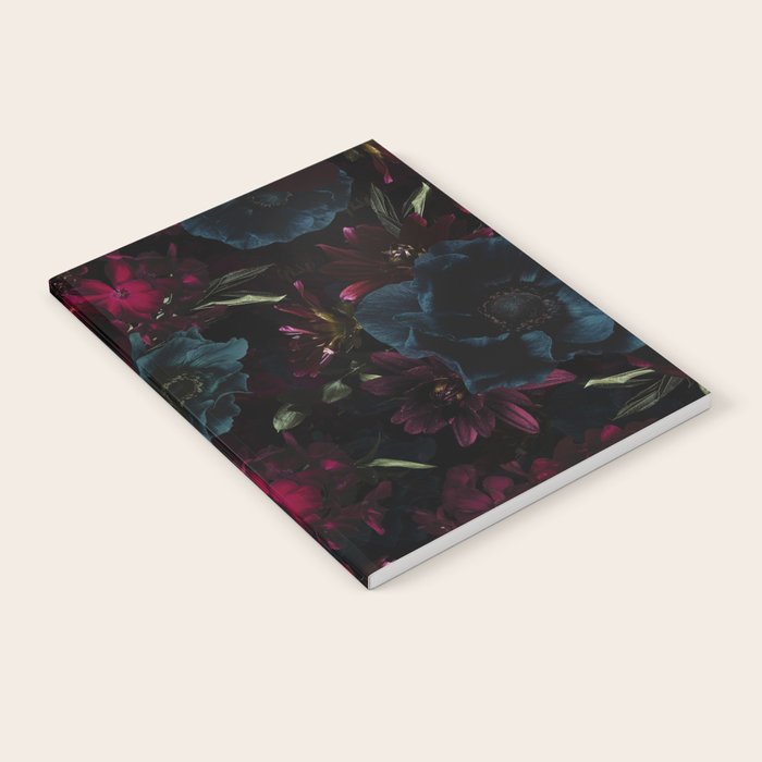 Vintage Black Dramatic Glamour Autumn Romanticism: Maximalism Moody Florals - Grand Millennial Burgundy And Teal Peonies Bouquets,  Nostalgic Gothic Mystic Night Flowers Notebook Gallery Image 1