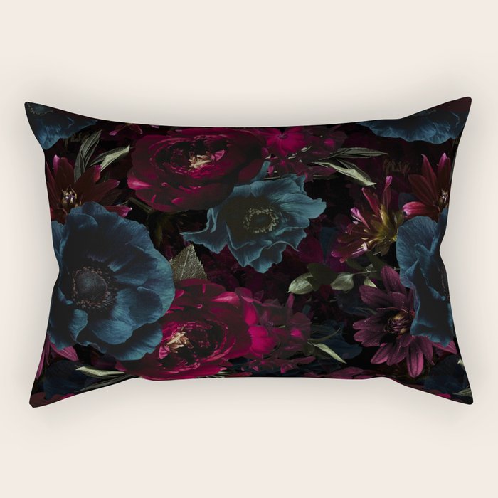 Vintage Black Dramatic Glamour Autumn Romanticism: Maximalism Moody Florals - Grand Millennial Burgundy And Teal Peonies Bouquets,  Nostalgic Gothic Mystic Night Flowers Rectangular Pillow Gallery Image 2
