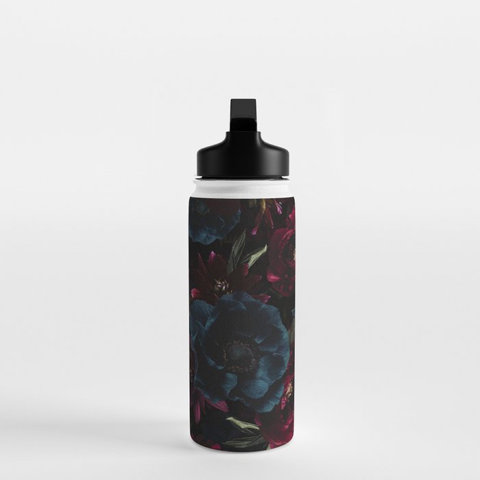 Vintage Black Dramatic Glamour Autumn Romanticism: Maximalism Moody Florals - Grand Millennial Burgundy And Teal Peonies Bouquets,  Nostalgic Gothic Mystic Night Flowers Water Bottle Gallery Image 3