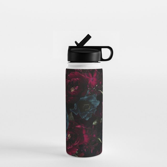 Vintage Black Dramatic Glamour Autumn Romanticism: Maximalism Moody Florals - Grand Millennial Burgundy And Teal Peonies Bouquets,  Nostalgic Gothic Mystic Night Flowers Water Bottle Gallery Image 1