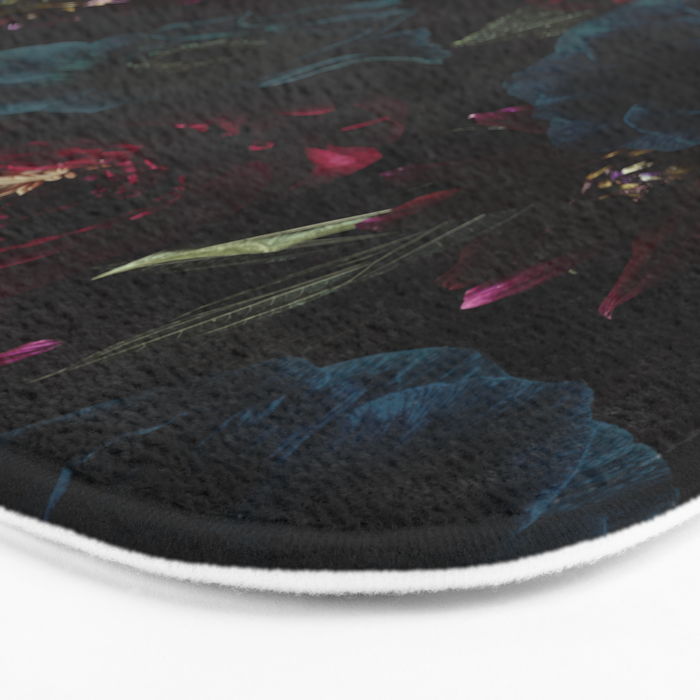 Vintage Black Dramatic Glamour Autumn Romanticism: Maximalism Moody Florals - Grand Millennial Burgundy And Teal Peonies Bouquets,  Nostalgic Gothic Mystic Night Flowers Bath Mat Gallery Image 3