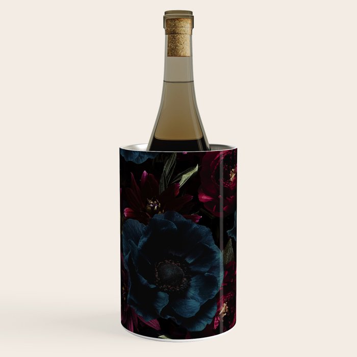 Vintage Black Dramatic Glamour Autumn Romanticism: Maximalism Moody Florals - Grand Millennial Burgundy And Teal Peonies Bouquets,  Nostalgic Gothic Mystic Night Flowers Wine Chiller Gallery Image 2